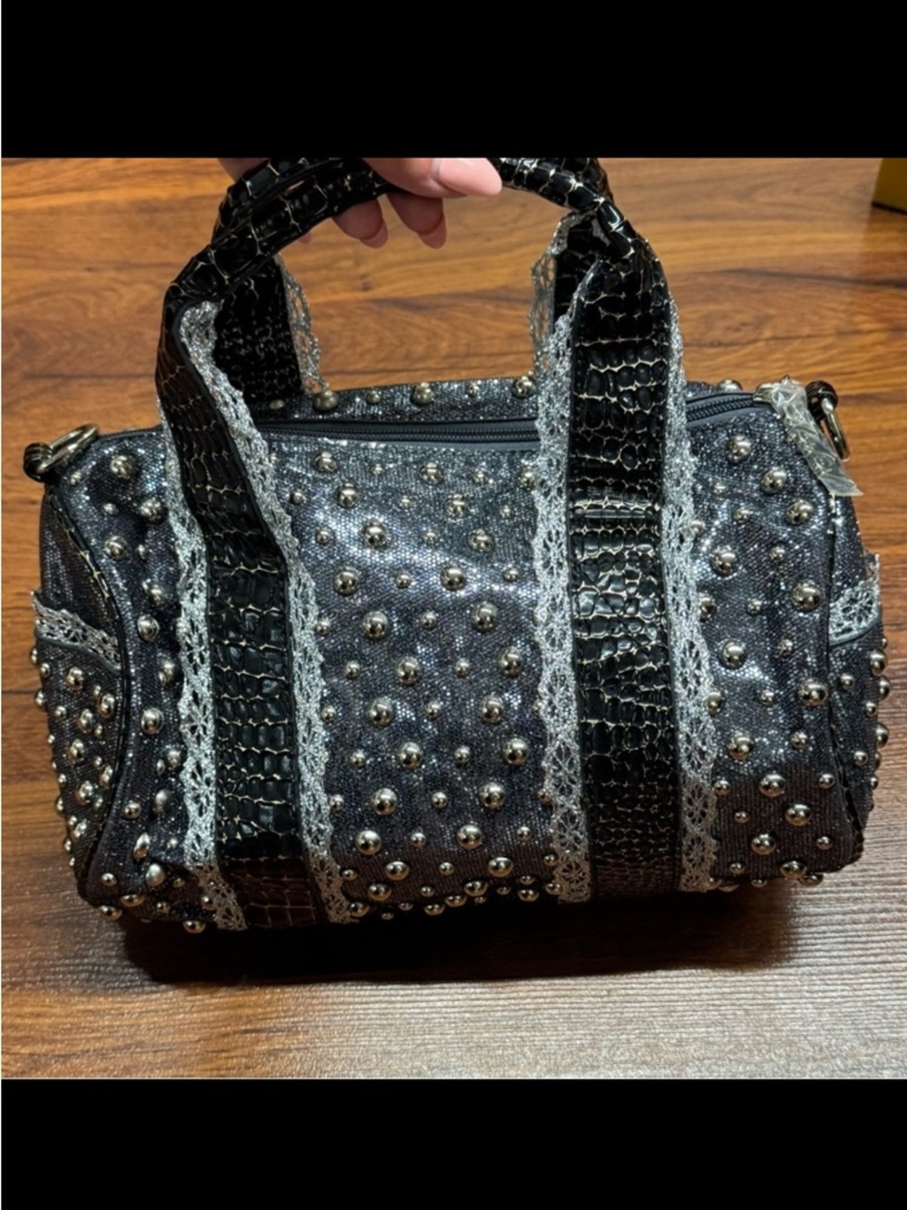 Y2K Studded Rhinestone Mini Bag Croc Trim NWT